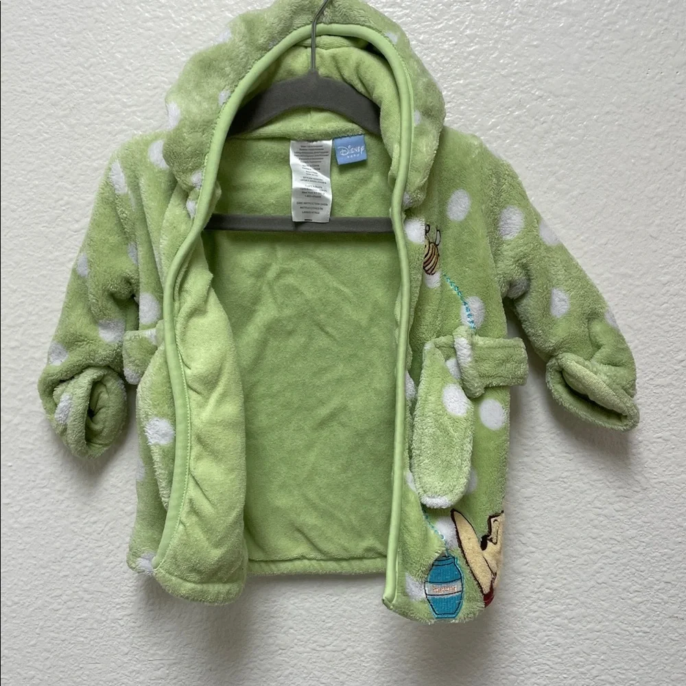 Disney Baby Winnie The Pooh Green and White Polka Dot Hooded Soft Bath Robe